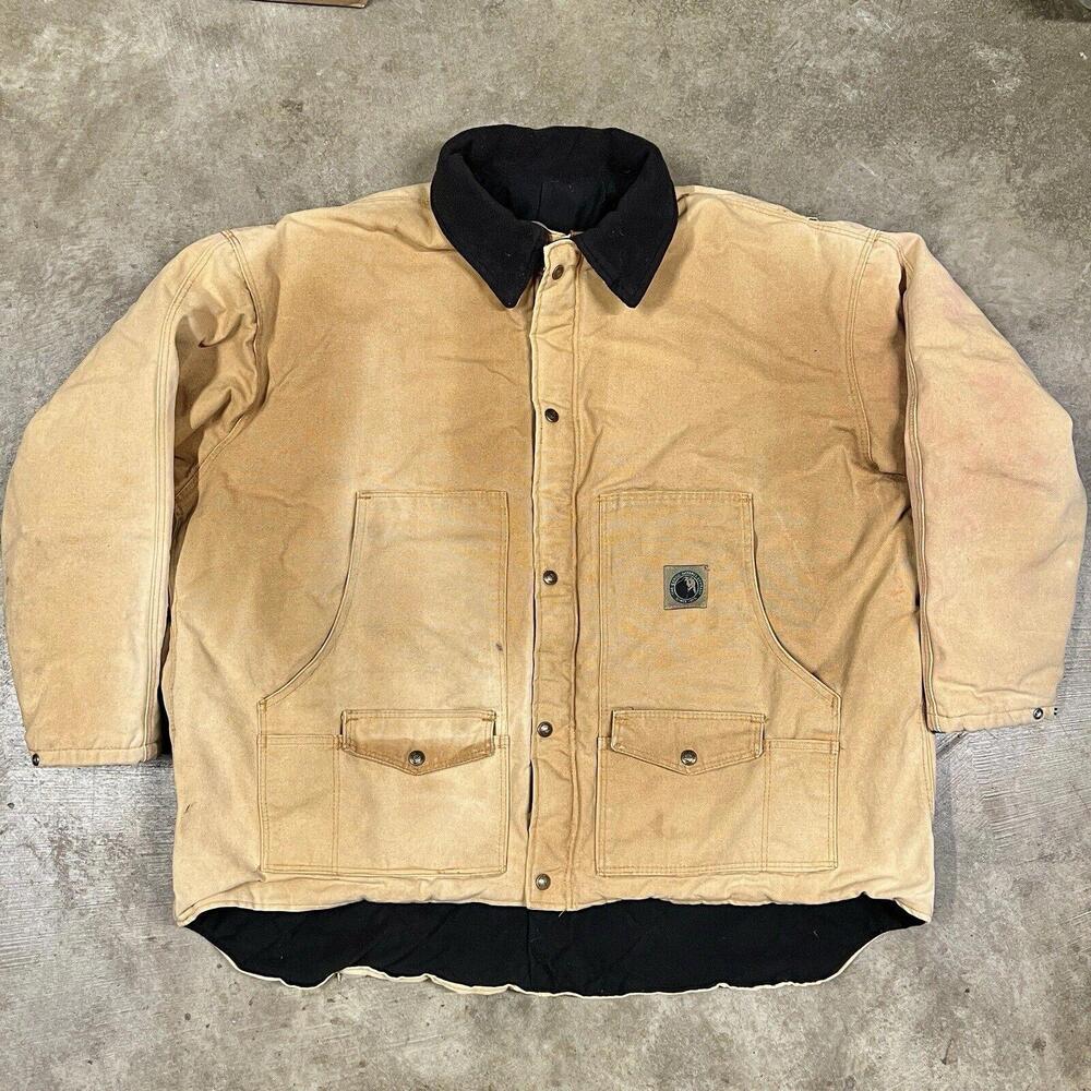 Vintage Berne Apparel Workwear Chore Jacket Brown Canvas Sz 3XL USA DISTRESSED